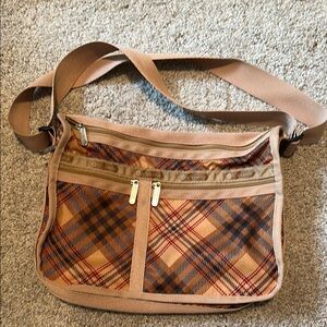 Lesportsac Tan and Brown Plaid Messenger Bag